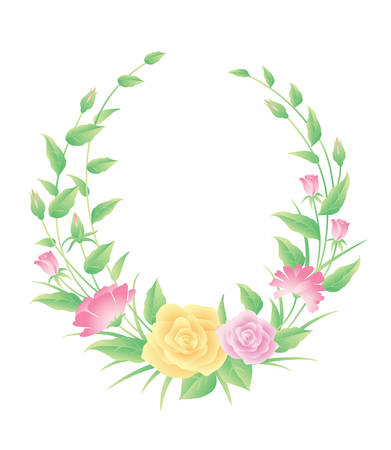 Floral frame colorful and beautiful rose flowers and leaves template decoration.のイラスト素材
