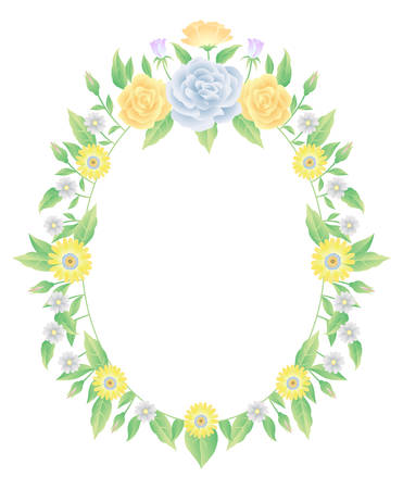 Floral frame colorful and beautiful rose flowers and leaves template decoration.のイラスト素材