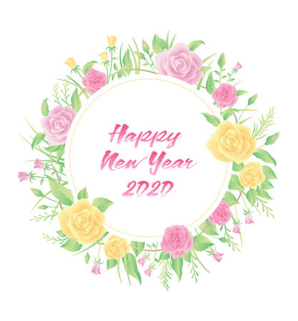 Floral frame colorful and beautiful rose flowers and leaves template decoration. Good use for New year eventのイラスト素材