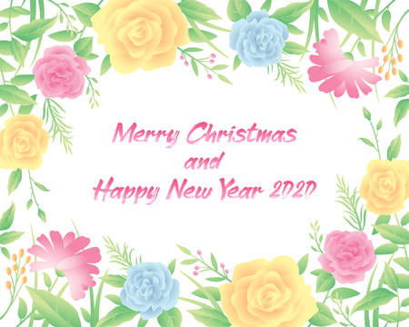 Floral frame colorful and beautiful rose flowers and leaves template decoration.のイラスト素材