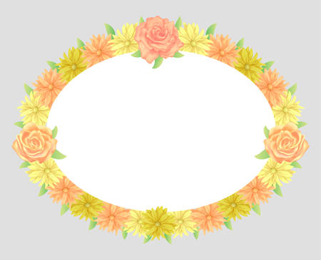 Floral frame colorful and beautiful rose flowers and leaves template decoration.のイラスト素材