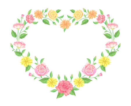 Floral frame colorful and beautiful rose flowers and leaves template decoration.のイラスト素材