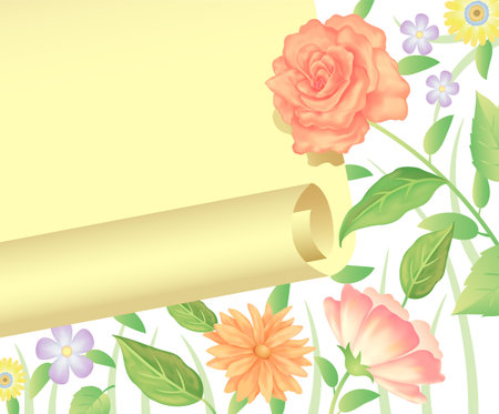 Floral frame colorful and beautiful rose flowers and leaves template decoration.のイラスト素材