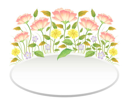 Floral frame colorful and beautiful rose flowers and leaves template decoration.のイラスト素材