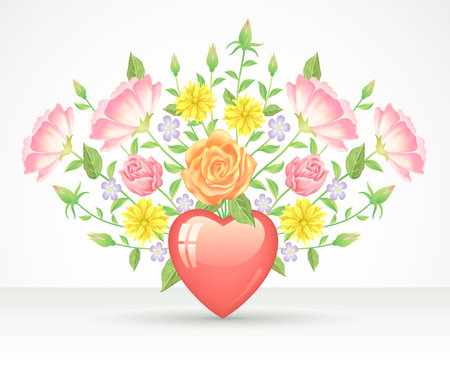 Floral frame colorful and beautiful rose flowers and leaves template decoration.のイラスト素材