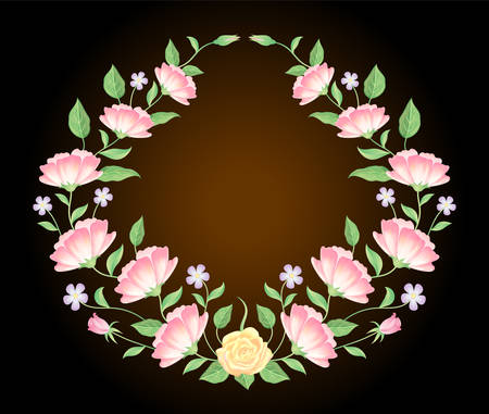 Floral frame colorful and beautiful rose flowers and leaves template decoration.のイラスト素材