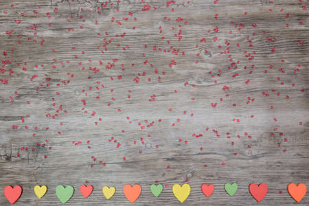 hearts colorful on wooden backgroundの写真素材