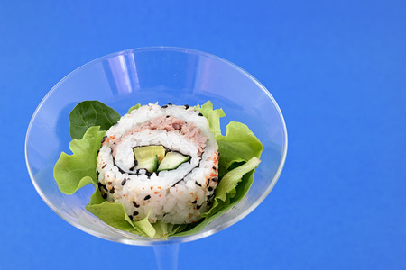 Cocktail sushi on blue の写真素材