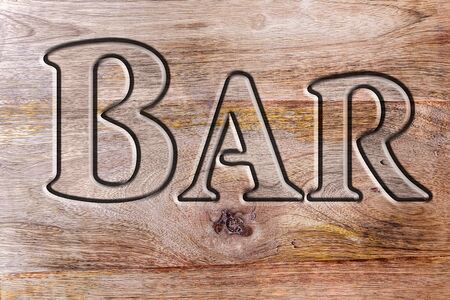 bar signboard written on woodの写真素材