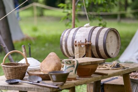 medieval objects rebuilt to a historical reenactmentの写真素材