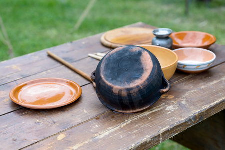 medieval objects rebuilt to a historical reenactmentの写真素材