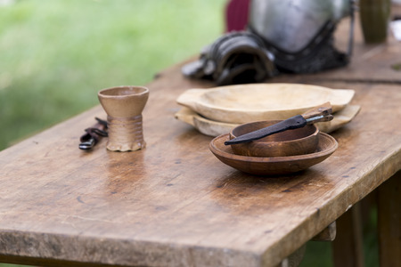 medieval objects rebuilt to a historical reenactmentの写真素材