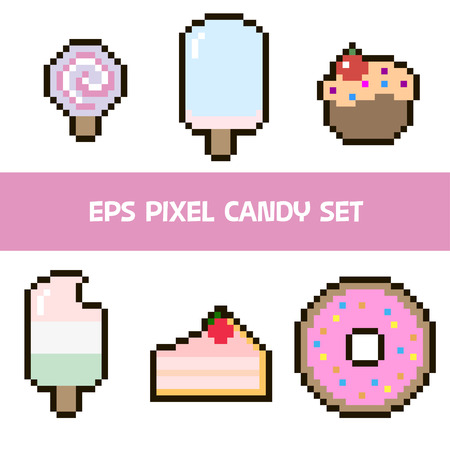 Candy cake and ice cream pixel set. Vector illustrationのイラスト素材