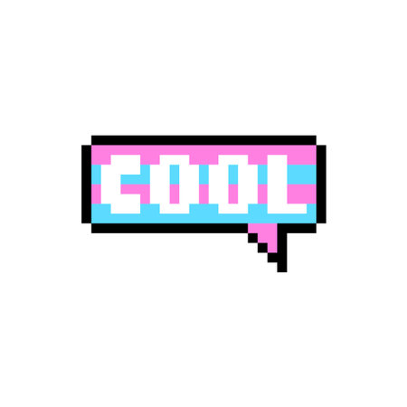 Vector pixel word cool in speech buble isolated on white background. 80s-90s style design...