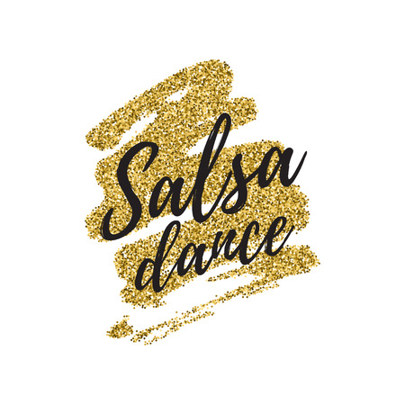 Salsa dance vector logotype. Abstract brushes gold glitterbackground. Poster for dance party, cards, banners, t-shirts, dance studio.のイラスト素材