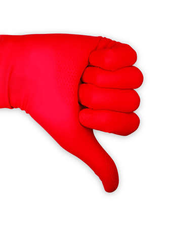 hand in a red rubber glove. Isolated on white backgroundの写真素材