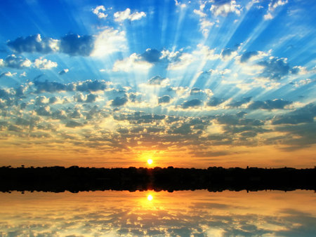 Sunrise in the summer at small overcast
