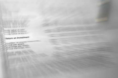 Photo of blurred financial spreadsheet with return on investmentの写真素材