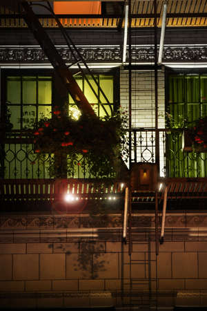 Colorful building facade at nightの写真素材