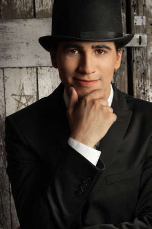Young male model in top hatの写真素材