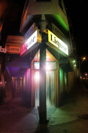 Stylized photo of a street corner liquor storeの写真素材