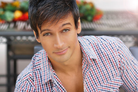 Casual relaxed portrait of a good-looking male modelの写真素材