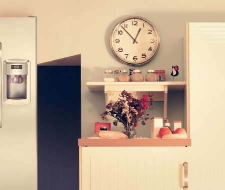 Modern kitchen interior with cute design elements in an overall subtle vintage toningの写真素材