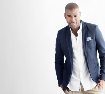 Young stylish handsome confident man in casual suitの写真素材