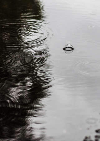 Ripples circles and bubble on the puddleの写真素材