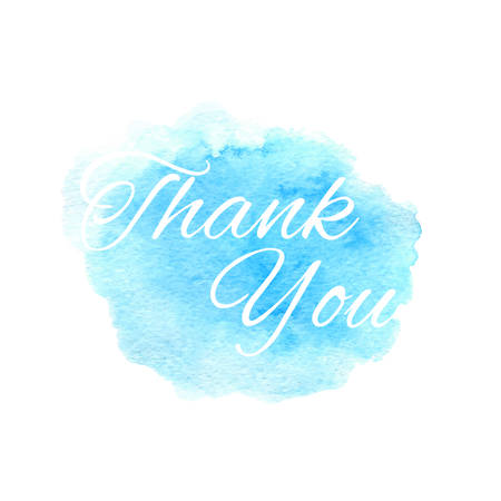 Thank you text on the hand drawn watercolor blue texture background. Vector.のイラスト素材