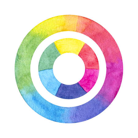 Hand painted watercolor color wheel circles isolated on the white background.の写真素材