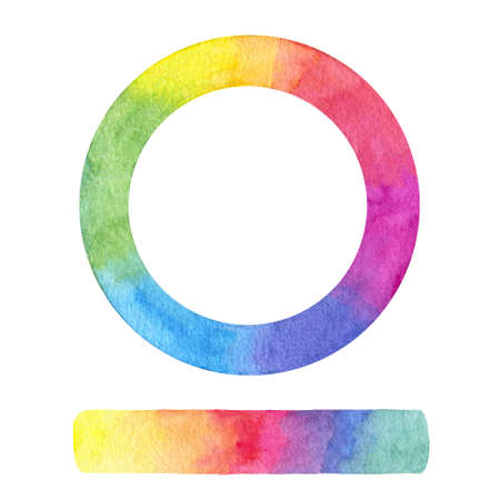 Hand painted watercolor color wheel and gradient stroke isolated on the white background.の写真素材