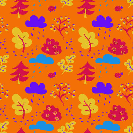 Seamless vector pattern. Autumn forest and rainのイラスト素材