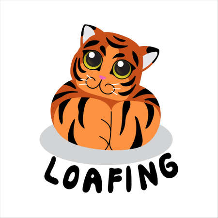 Illustration of a cute sitting tiger. Cartoon kitty loaf. Vector drawing.のイラスト素材