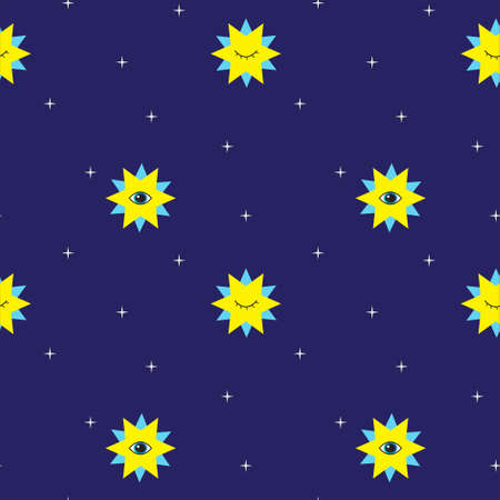 Stars pattern. Abstract vector background of a night sky with eyesのイラスト素材