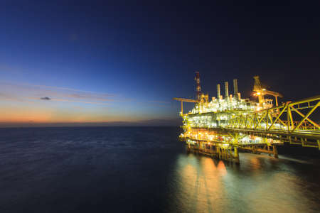 Gas platform in twilightの写真素材