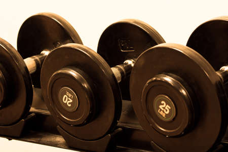 Row of Hand Barbells weight training equipmentの写真素材