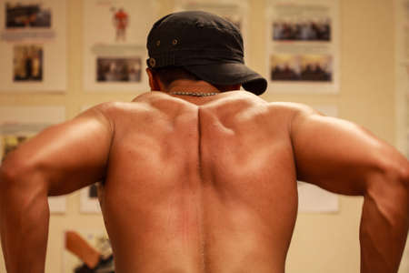 Muscled male torso with strong absの写真素材