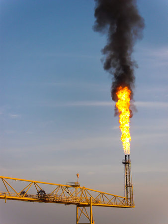 Gas burning at flare station