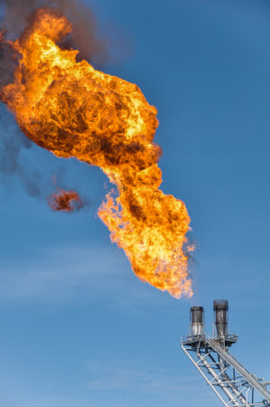 Gas burn or Flare burn in offshore location, Oil and gas process 