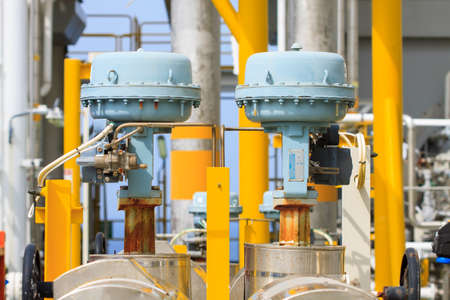 Control valve or pressure regulator in oil and gas process, The control valve used to controlled pressure in the system as Controller command, Oil and gas industry use the control valve to controlled the system の写真素材