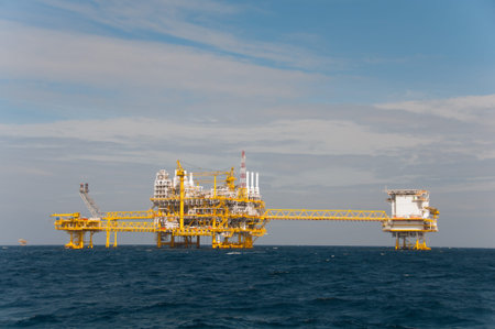 Oil and gas platform in the gulf or the sea, The world energy, Offshore oil and rig construction 
