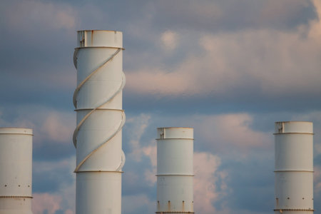 Cooling tower of oil and gas plant, hot gas from the process was cooling as the process, The line as...