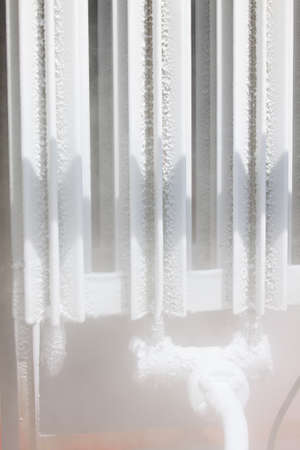 Ice on tubing when supply nitrogen to process, Container with liquid nitrogen, lot of vapour, cool ice on tube in industry jobs の写真素材