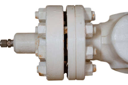 Metal pipe flanges with bolts on an isolated background, Pipe line in oil and gas industry and installed in plant or process.の写真素材