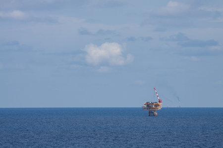 Oil and gas platform in the gulf or the sea, The world energy, Offshore oil and rig construction.