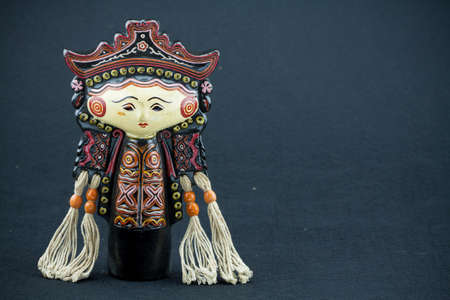 String Puppet Myanmar tradition dolls, Wooden dolls on black backgroundの写真素材