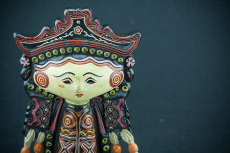 String Puppet Myanmar tradition dolls, Wooden dolls on black backgroundの写真素材