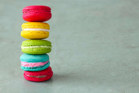 Colorful macarons set on table, traditional french colorful macarons ,Sweet macarons.の写真素材