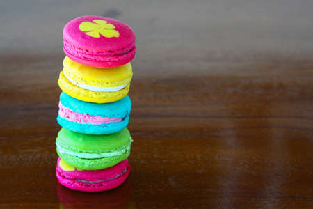 Colorful macarons set on table, traditional french colorful macarons ,Sweet macarons.の写真素材